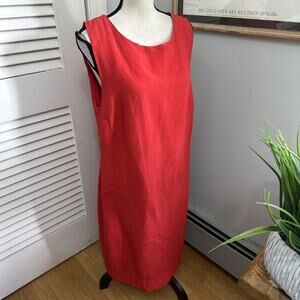 Harris Cotton Dress Large Red Sleeveless Midi Shift Linen Blend Coastal Classic